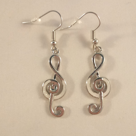 925 Silver Opal Music Note Earrings Hypoallergenic Hooks - Picture 2 of 3